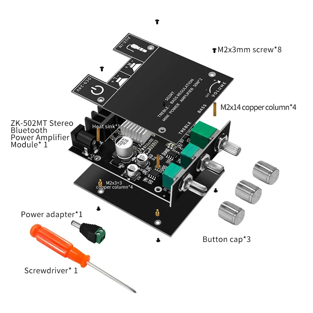 ZK-502MT Verstärker 2.0 Stereo Bluetooth Audio Digital HIFI Verstärkerplatinenmodul Hoch- und Niederfrequenz-Tuner