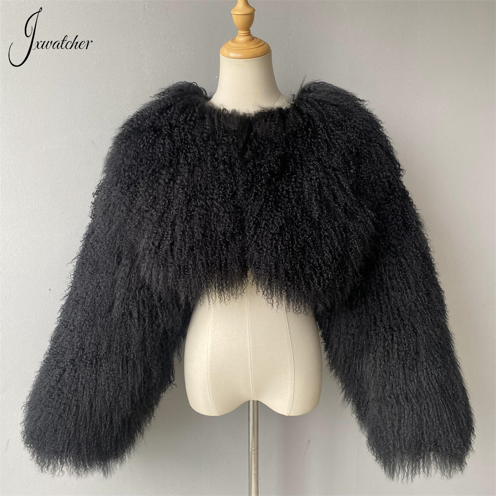 Jxwatcher casaco de pele de ovelha mongol real moda feminina curto recortado jaqueta de pele natural senhoras casacos de pele macia inverno plus size