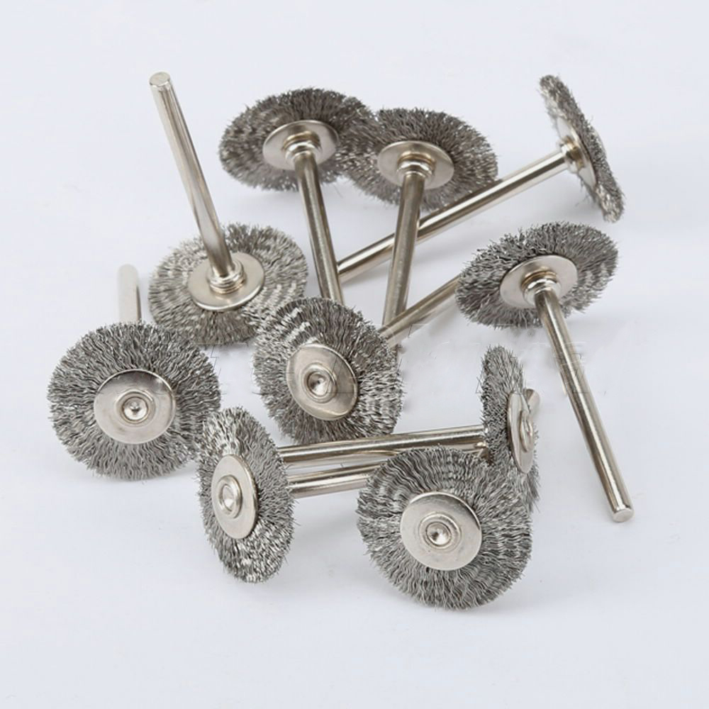 10 pezzi accessori Dremel spazzola rotante in acciaio da 22 mm spazzole per ruote metalliche Dremel per smerigliatrice utensile rotante per mini lucidatura trapano