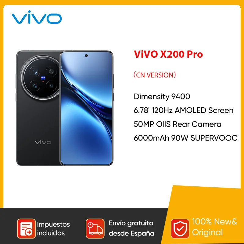 Vivo X200 Pro – téléphone intelligent, caméra 200.0MP, batterie 6000mAh, 6.78 pouces, AMOLED 120HZ, 90W, dimension de Charge 9400 Android 15.0, en Stock