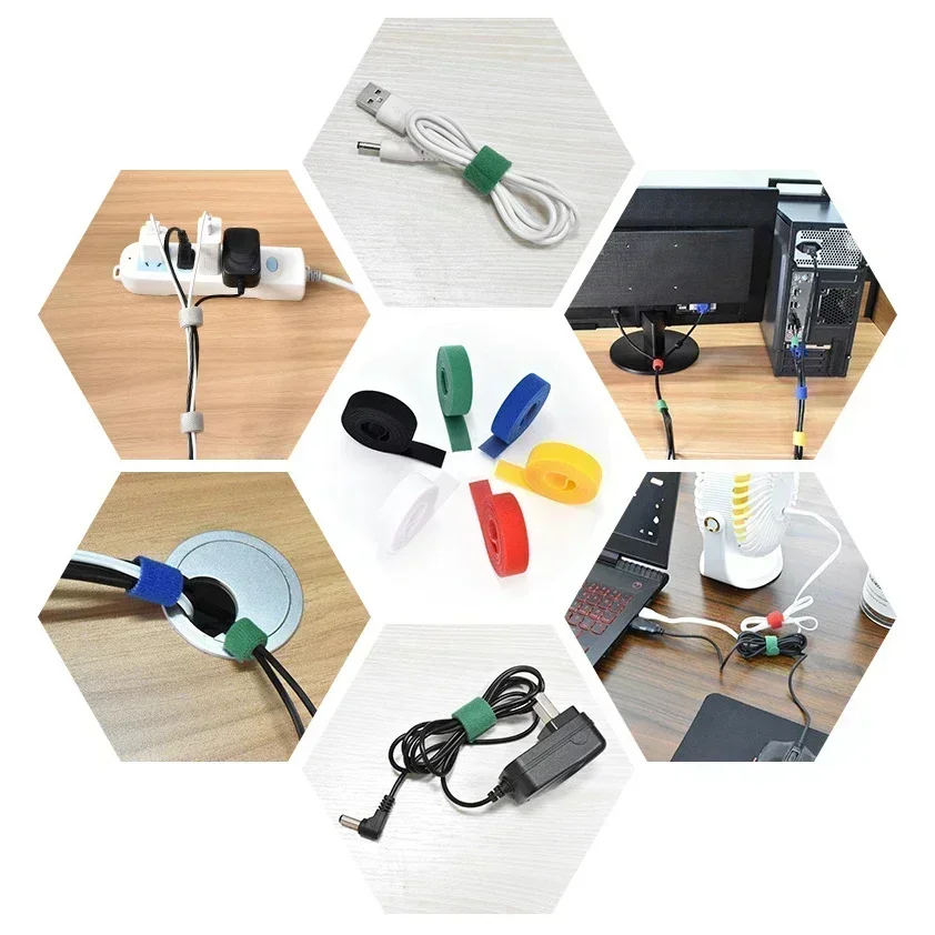 Atacado 2/5m/rolo 12mm de largura organizador de cabo usb cabo enrolador gestão náilon corte livre laços mouse fone de ouvido cabo laços