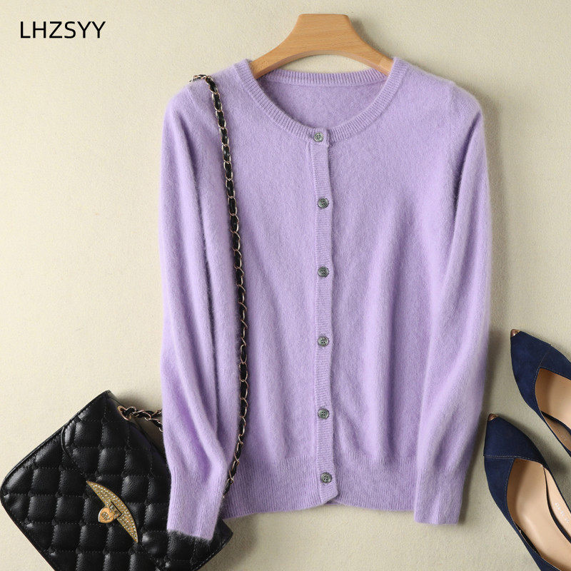 Áo Cardigan Nữ Size Lớn Ấm Chồn Nguyên Chất Cashmere Áo Len Cổ Tròn Áo Khoác Form RộNg Nữ Áo Len Nữ Áo Chắc Chắn Đan Dây Cổ Tim