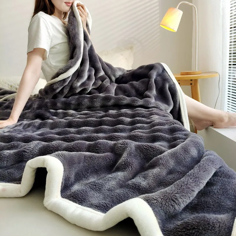 Solid Color Flannel Rabbit Fur Blanket Nap Cover Blanket Soft Sofa Blanket Coral Fleece Cover For Bedroom Manufacturer Wholesale