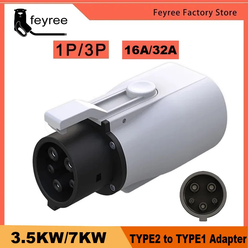 Adaptador feyree tipo 2 a tipo 1 IEC 62196-2 a J1772 EV adaptador de cargador para carga de vehículos eléctricos 16A 32A monofásico
