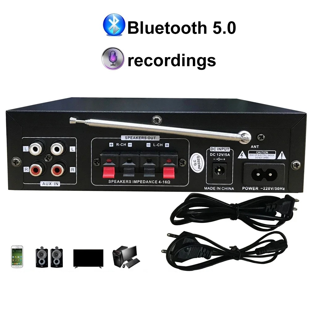 BT-309A-B Mini-Audioverstärker 35 W x 2/Bluetooth USB SD FM AUX Mikroeingang mit Echo/DC12V/AC220V Leistungsverstärker