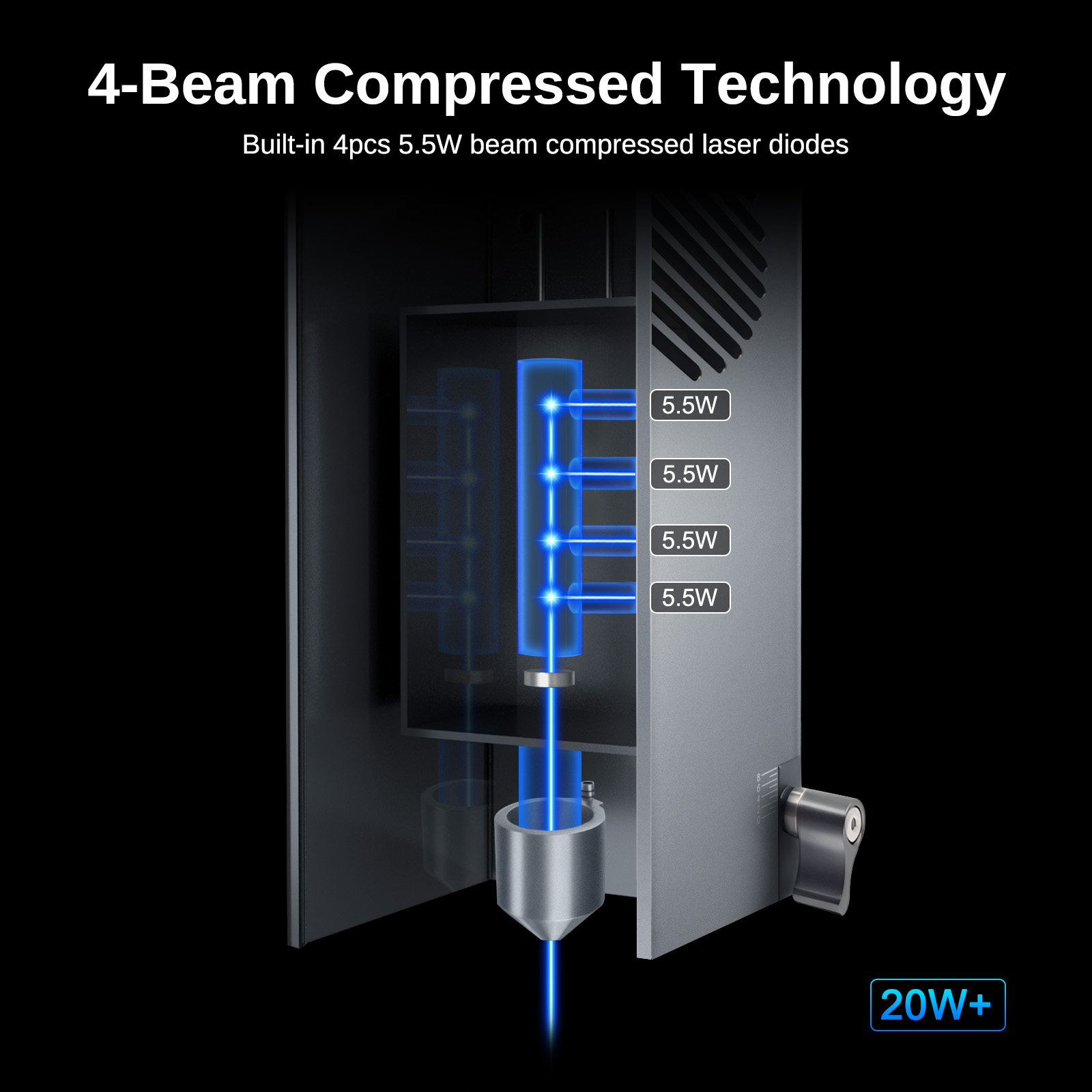 LASER TREE High Power 20W Optical Power Laser Head with Air Assist TTL Blue Light Module for Laser DIY Cutting Engraving Tool