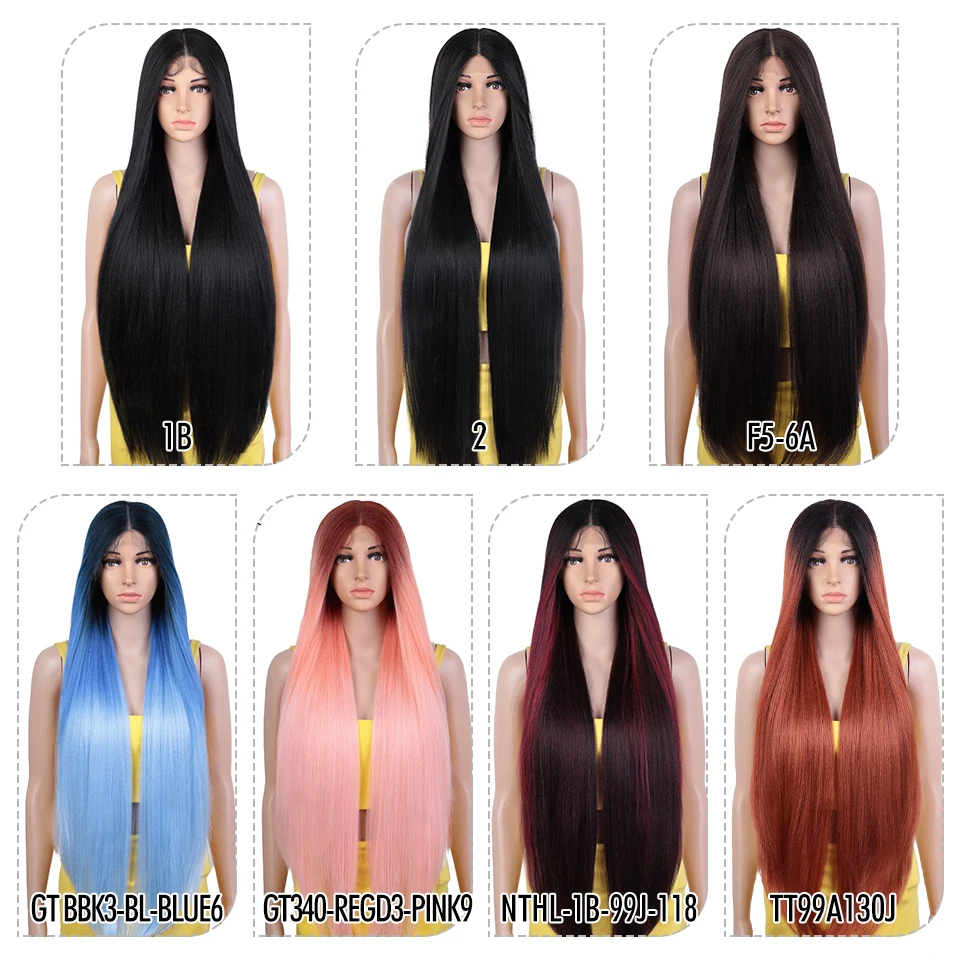 Noble-pelucas frontales de encaje sintético para mujer, peluca recta rizada, peluca frontal de encaje Ombre, peluca frontal de encaje de Cosplay, 36 pulgadas