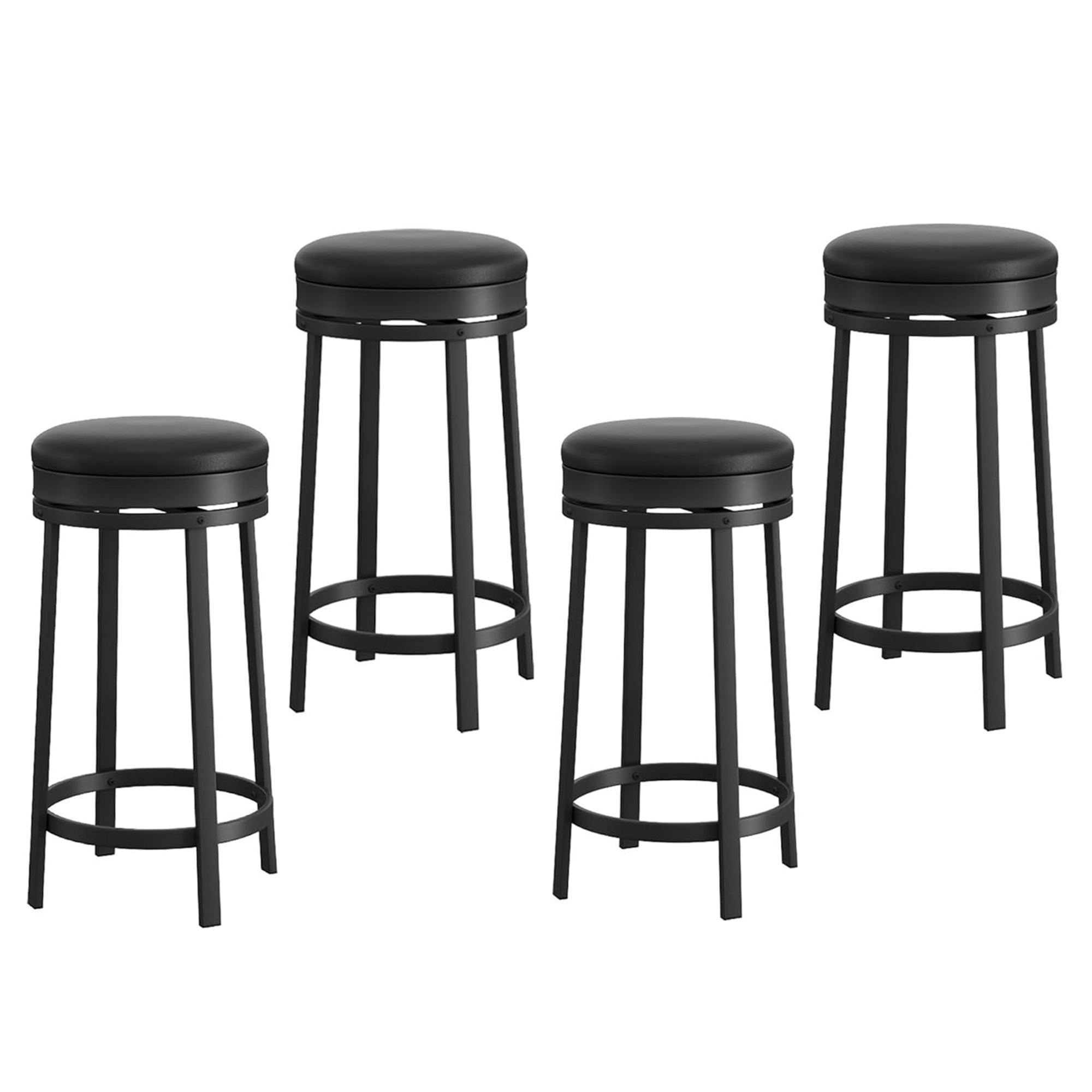 4 Stück runde drehbare Barhocker mit Fußstütze, rückenfreie Barhocker in Thekenhöhe mit PU-Leder gepolstertem Metallrahmen