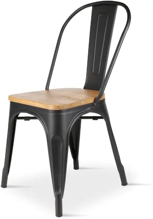 Parqueal Noir Mat mit Assise en Bois Clair – Style Industriel