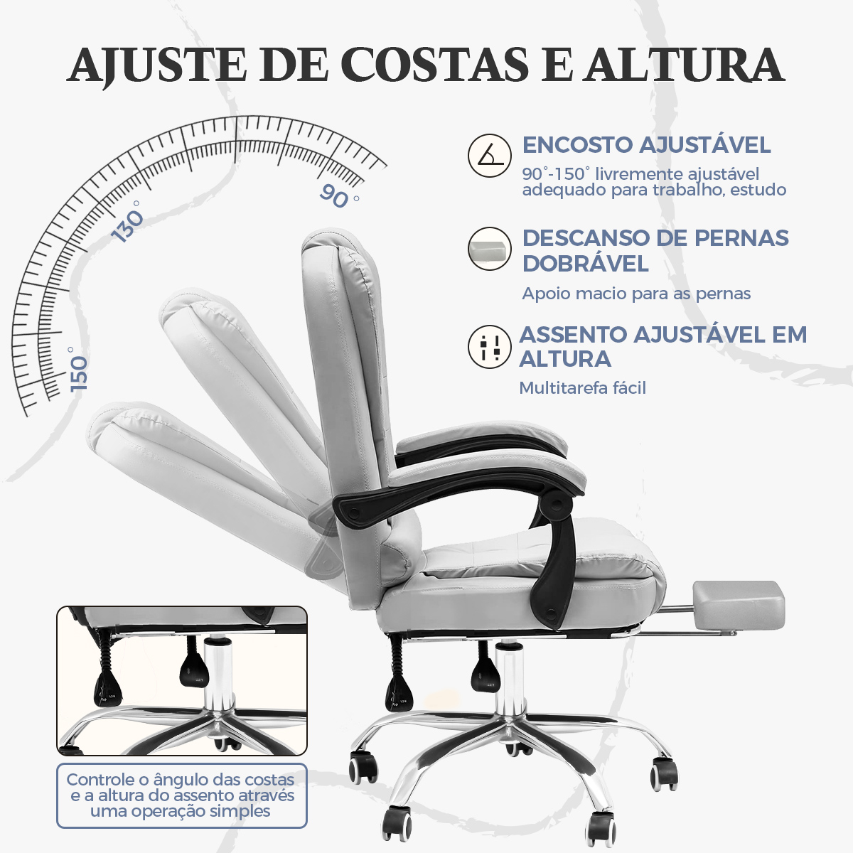 Cadeira de Escritório Ergonômica Python Fly, Cadeira Gamer Presidencial em Couro Espessado com Suporte Lombar e Base 360°