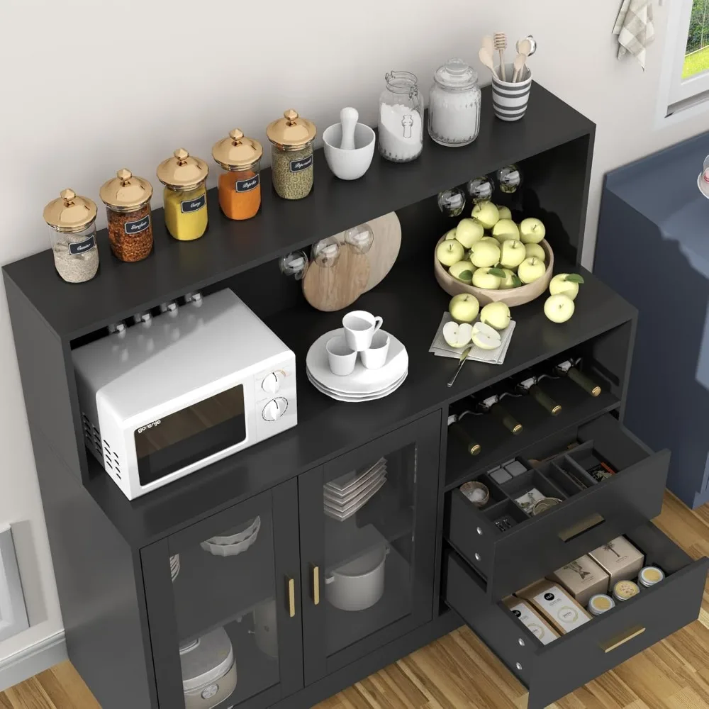 Wine Bar Cabinet with LED Light, Home Coffee Cabinet with Wine and Glass Rack, Kitchen Buffet Sideboard