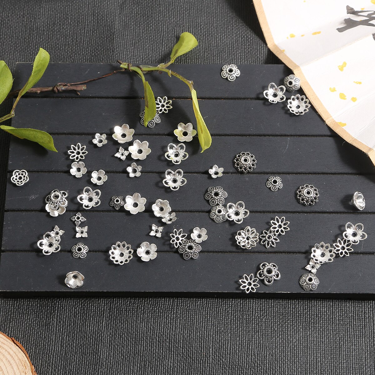 フラワーホルダーパーティションビーズキャップ、アンティークヘアピン、ステップシェイク、DIYクラウンアクセサリー、合金、100個