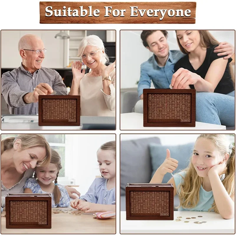 Nueva caja de dinero de madera hecha a mano, caja de ahorro de dinero reutilizable con ahorro de dinero, mostrador de objetivos, artesanía, hucha para niños