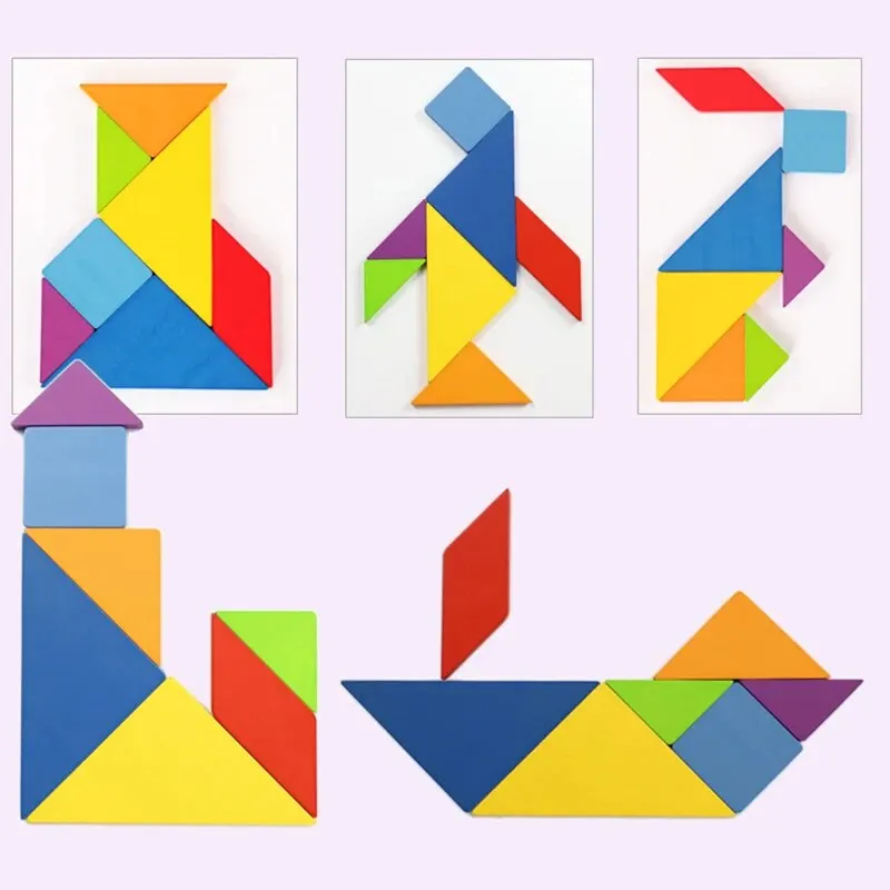 Tangram colorato in legno per bambini, scatola di ferro, puzzle, puzzle, educazione precoce, intelligenza, numero, lettera, giocattoli in legno