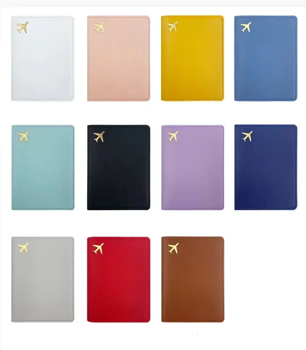 Capa porta-passaporte para homens e mulheres, unissex, dourada, avião, acessório de viagem, leve, à prova d'água, bloqueio rfid, suporte fino