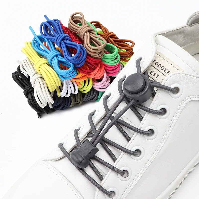 Cordones de zapatos sin atar para zapatillas, cordones elásticos sin atar bandas de goma redondas, zapatos perezosos, cordones deportivos de encaje, 1 par