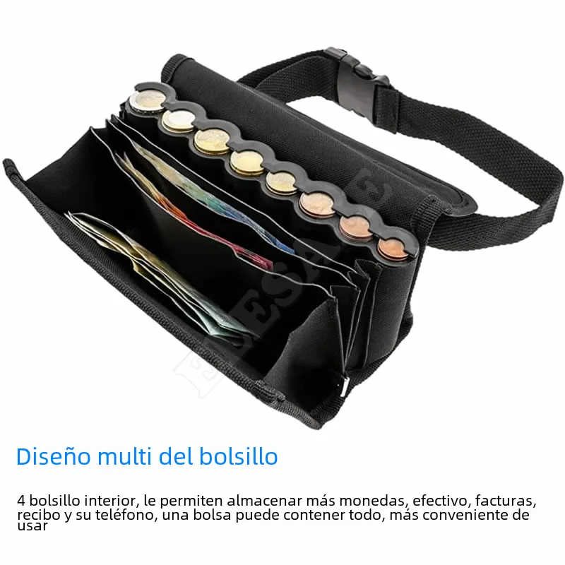 Conductor de camarero portátil, 8 ranuras, soporte para monedas europeo, dispensador oculto seguro para coleccionista de monedas, riñonera, bolso de cintura para recibos en efectivo