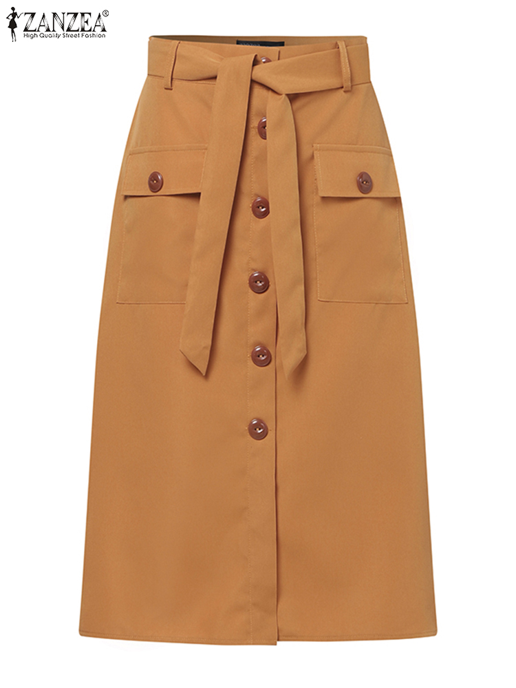 ZANZEA Cargo Rokken Elegante Vrouwen Evangelische Faldas Mujer Office Lady Hoge Taille Saias Zomer 2024 Casual Knoppen Up Jupes