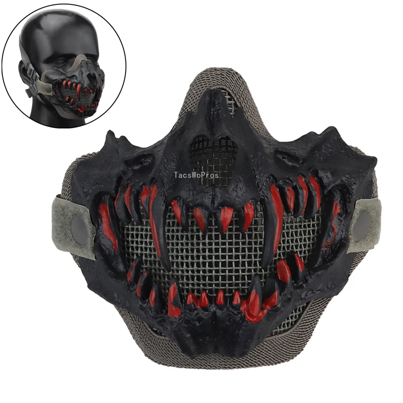 Masques tactiques en maille d'acier pour Paintball CS Wargame Cosplay, accessoires d'halloween, masque de crâne Double couche, demi-masque de chasse Airsoft