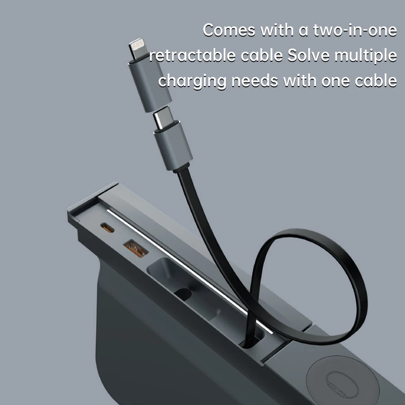 For Tesla Model 3/Y USB Hub 27W 3 in 1 Docking Station with retractable cable Support Wireless Charging Of Apple Watch for Tesla