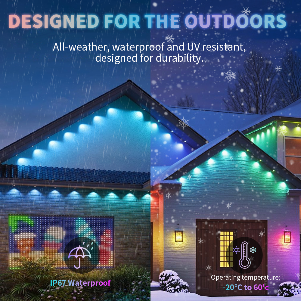 15M/90M RGB Traufe LED Lichter Permanent Außen Lichter Bluetooth APP Kit Full House Traufe Licht string Weihnachten Hochzeit Beleuchtung