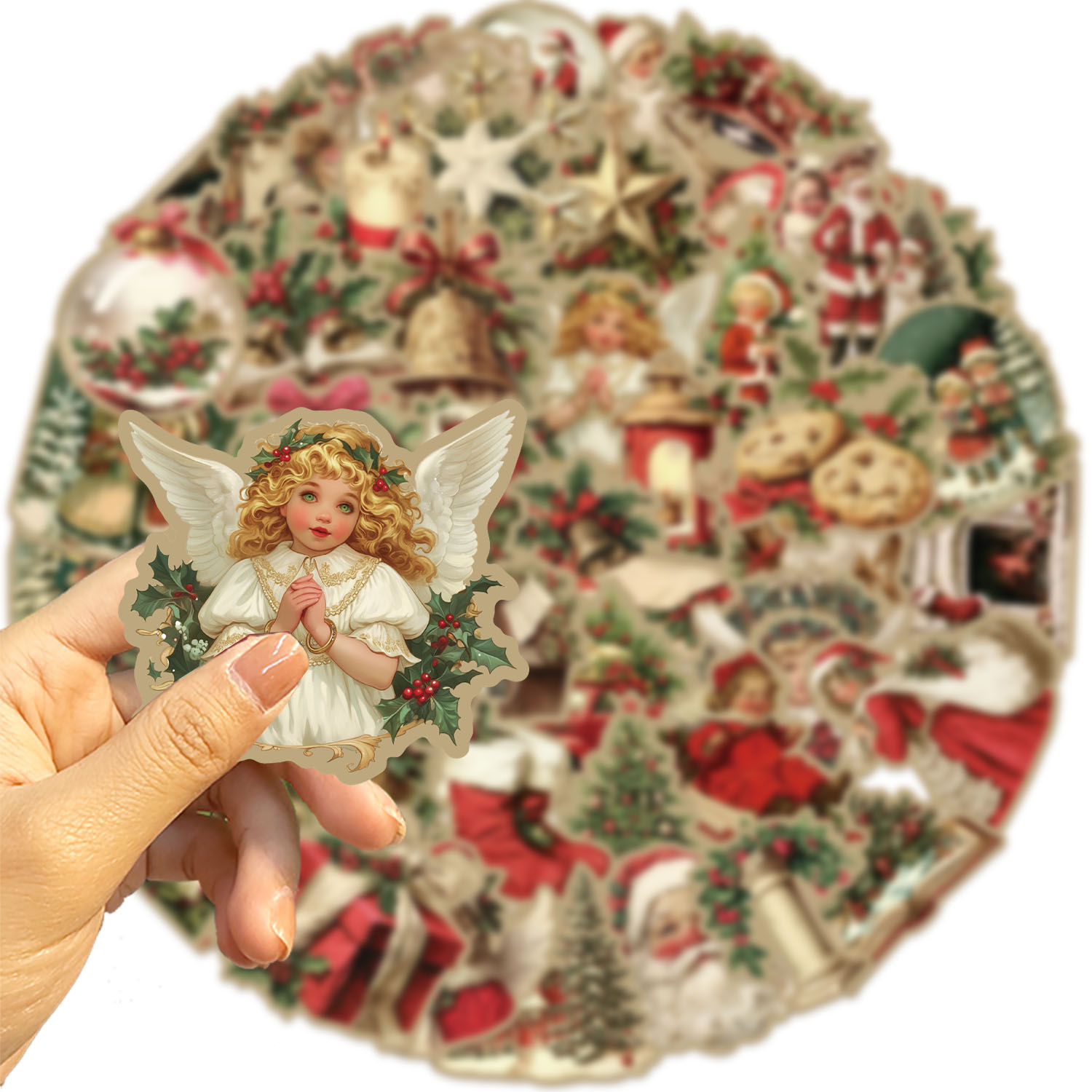 50PCS Retro Christmas Cartoon Stickers Laptop Phone Scrapbook Suitcase Wall Cute Santa Claus Sticker Kids Classics Toys