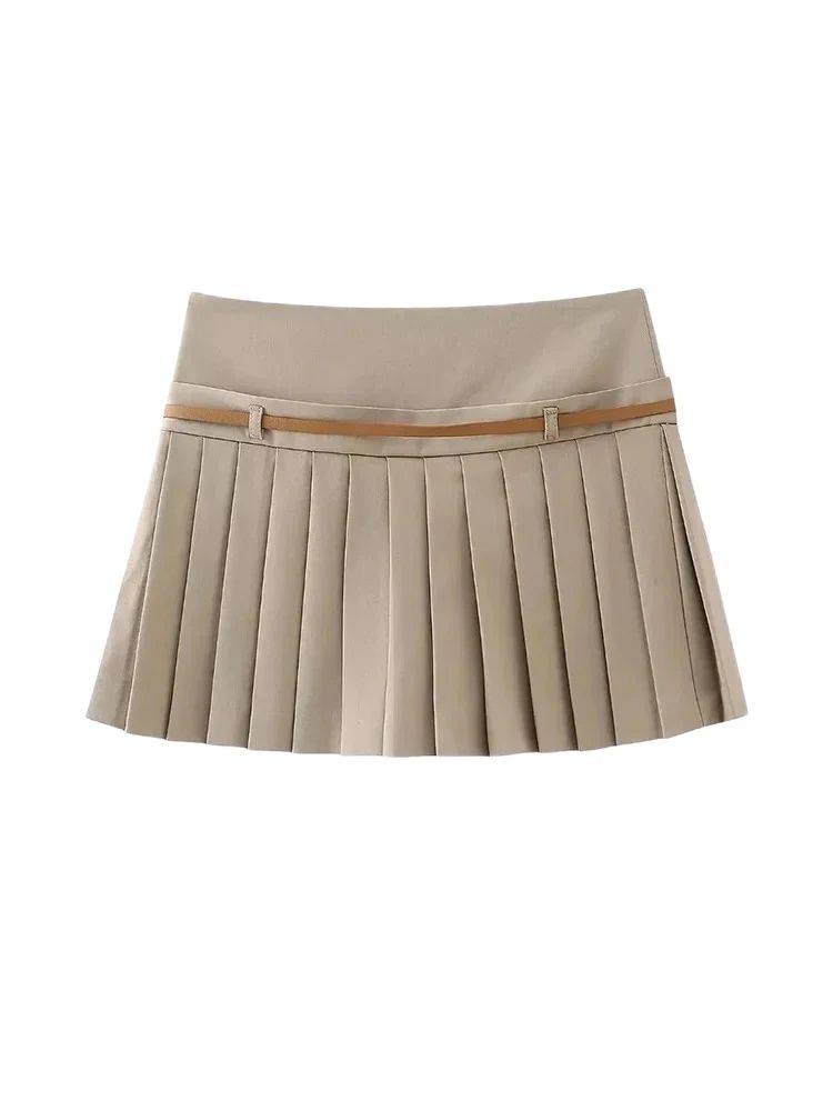 Saias curtas plissadas para mulheres com cinto, zíper lateral, cintura média, saia feminina, moda chique