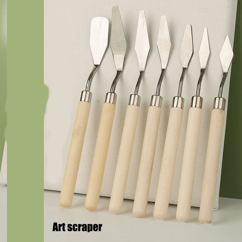 สีน้ํามันภาพวาด Scraper สแตนเลสสตีลแบนจุด Paint Art Palette ชุดหัวมีดผสมไม้ภาพวาด
