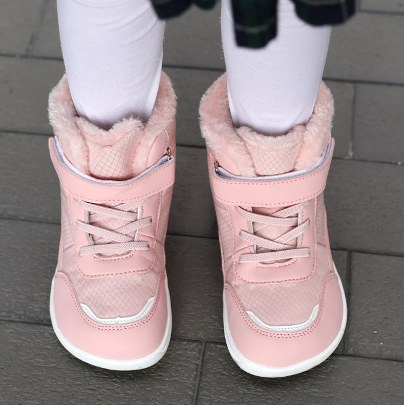 Children's wide toe barefoot snow boots suitable for small/medium/large children thickened waterproof high-top cotton shoes