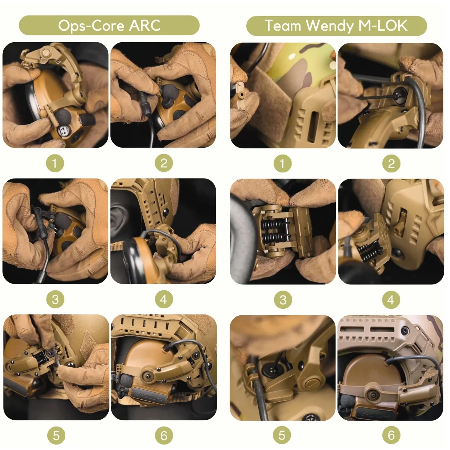 Taktische Headset-Halterung Fast Ops Core Helm ARC Rail Adapter-Set passend für Comtac II Series Noise Cancelling Headset