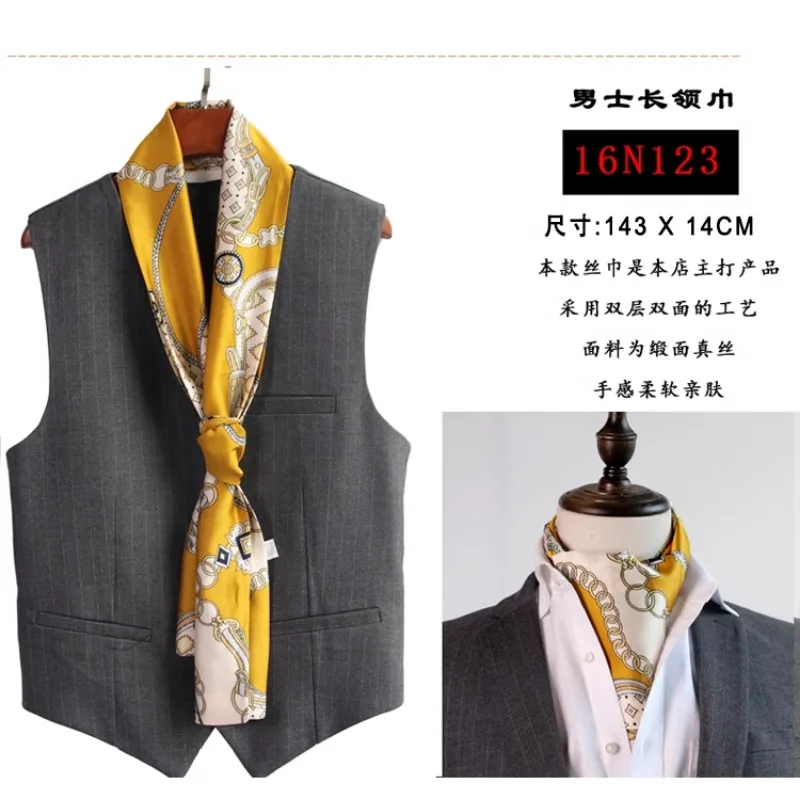 Lenço de negócios imitado tecido de seda cachecol masculino longo dupla face na moda britânico europeu estilo americano outono inverno