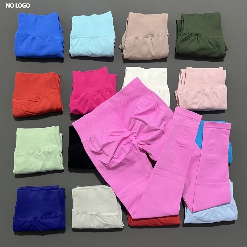 Mallas deportivas sin logotipo para mujer, pantalones de Yoga con banda baja acanalada, levantamiento de glúteos, Control de barriga sin costuras, mallas deportivas para entrenamiento físico