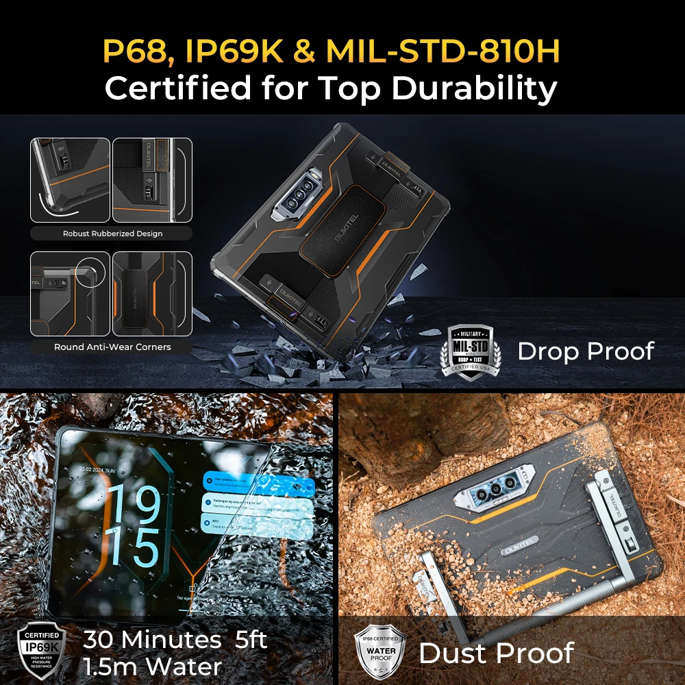 Oukitel RT8 Rugged 20000mAh Tablet 11" FHD+ Display 6GB+256GB Helio G99 Tablet 48MP Camera Tablets PC 33W Android 13