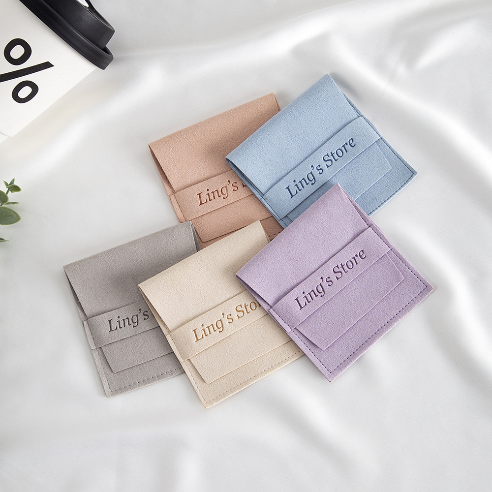 50/100Pcs Lovely Customized Logo Microfiber Jewelry Packaging Bag Earrings Rings Bracelet Pendant Organizer Pouch Wedding Favors