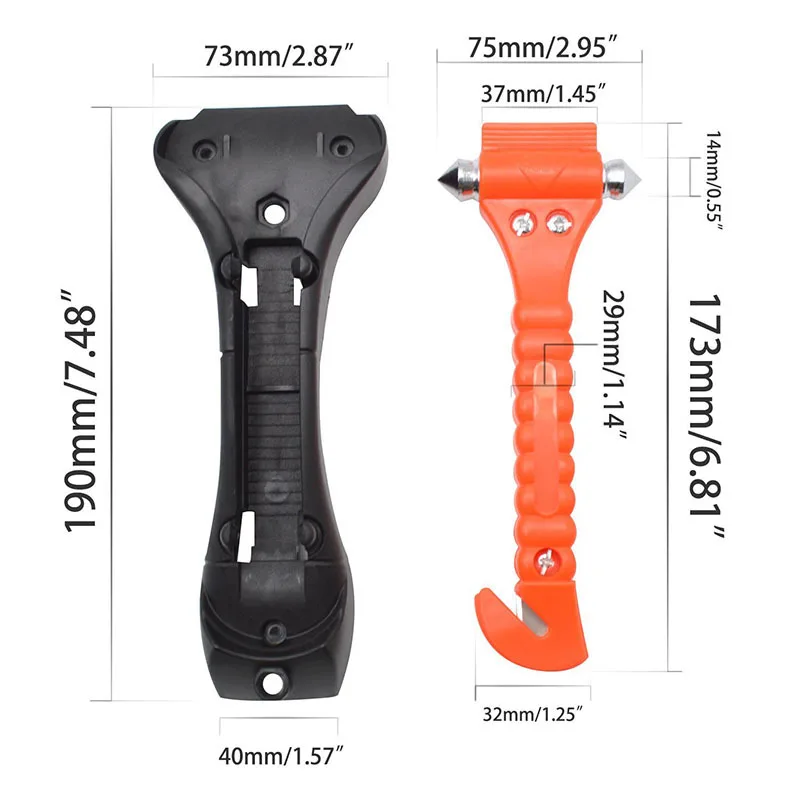 Martillo de seguridad para vehículos Martillo de escape Martillo de rescate de incendios multifuncional para automóvil Rompeventanas [con marco fijo]