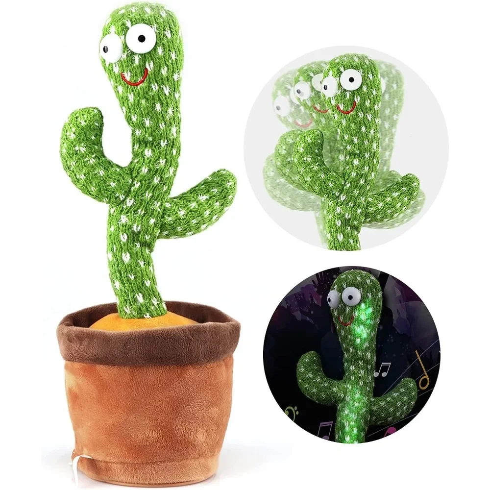 Dancing Cactus Talking Toy Plush with Voice Changing Function, 120 Pcs Songs USB Charging, Educational Gift for Children