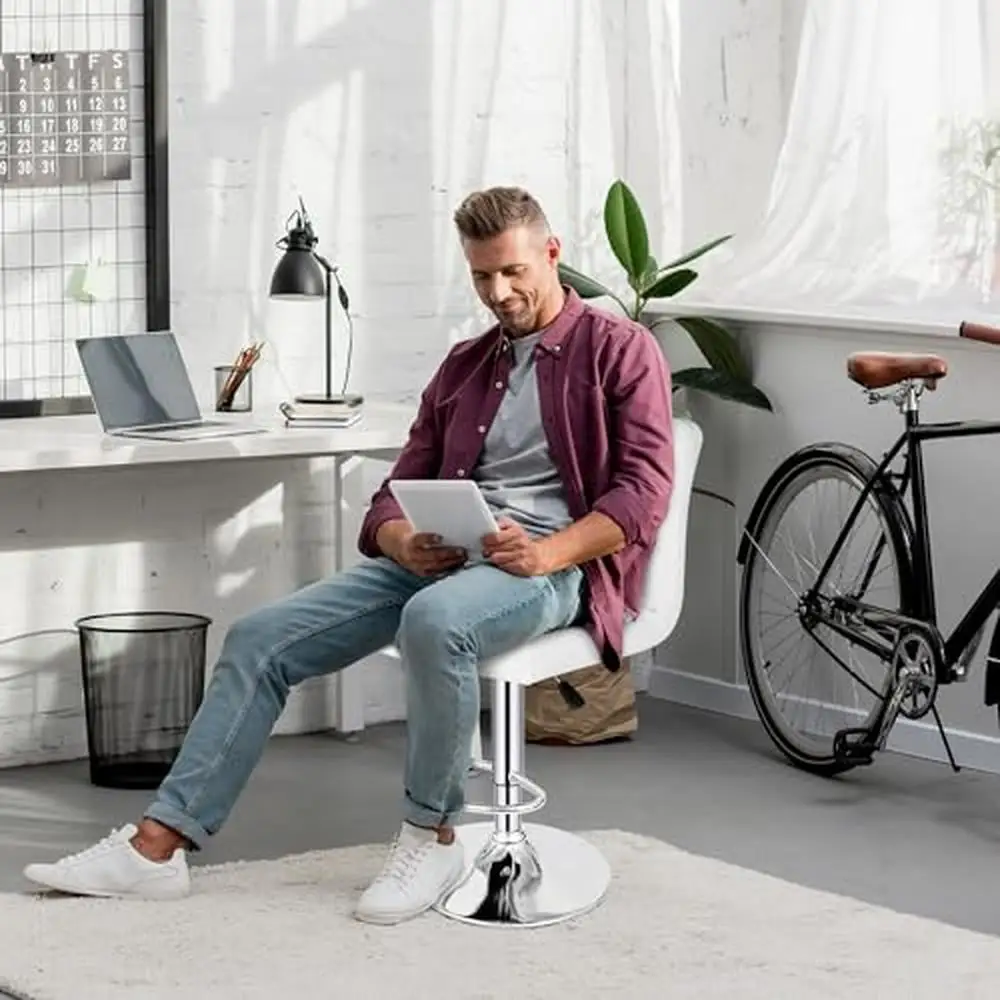 Adjustable Swivel Metal Bar Stools Set of 4 PU Leather Kitchen Counter Height Square Chair Ergonomic Design 360° Rotation White
