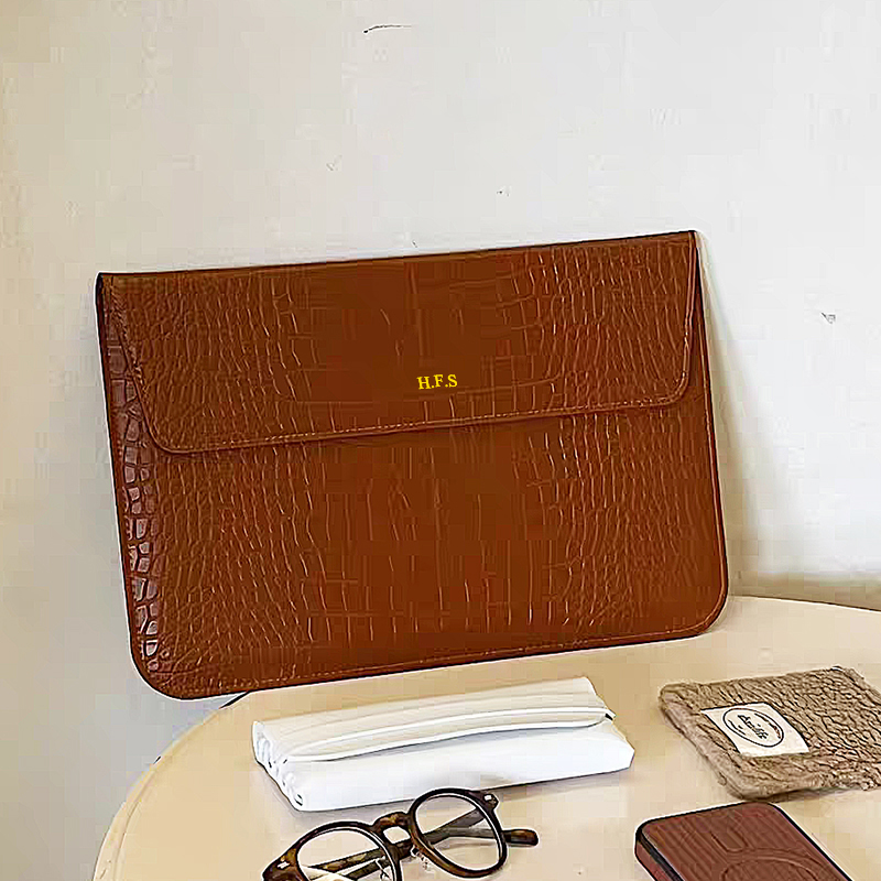 Engrave Name Crocodile Pattern Laptop Sleeve Bag Leather Luxury Waterproof Laptop Bag Fashion Notebook Computer Storage Bags