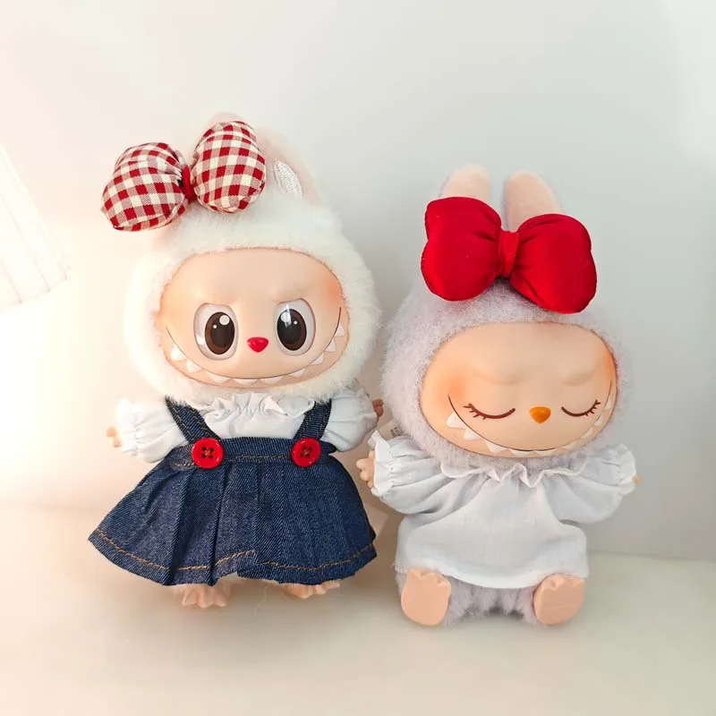 For Korea Kpop Exo Labubu Idol Dolls Jean Dress Bowknot Doll Clothes Kids Dollhouse 15-17cm Cute Clothes Doll Accessories Toys
