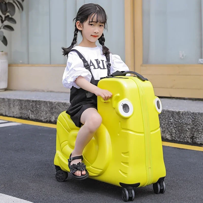 子供のための漫画のスーツケース、トロリーの荷物に乗るために座る、旅行バッグ、車輪付きの子供のスーツケース、ギフトローリングスーツケース、20/24インチ