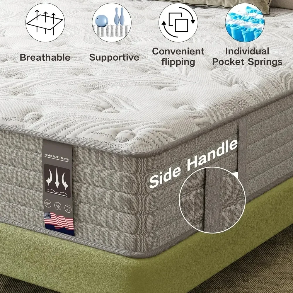 Full Size Mattress 12 Inch , Gel Memory Foam Mattress，Hybrid Full Mattress in A Box Individually Pocket Springs
