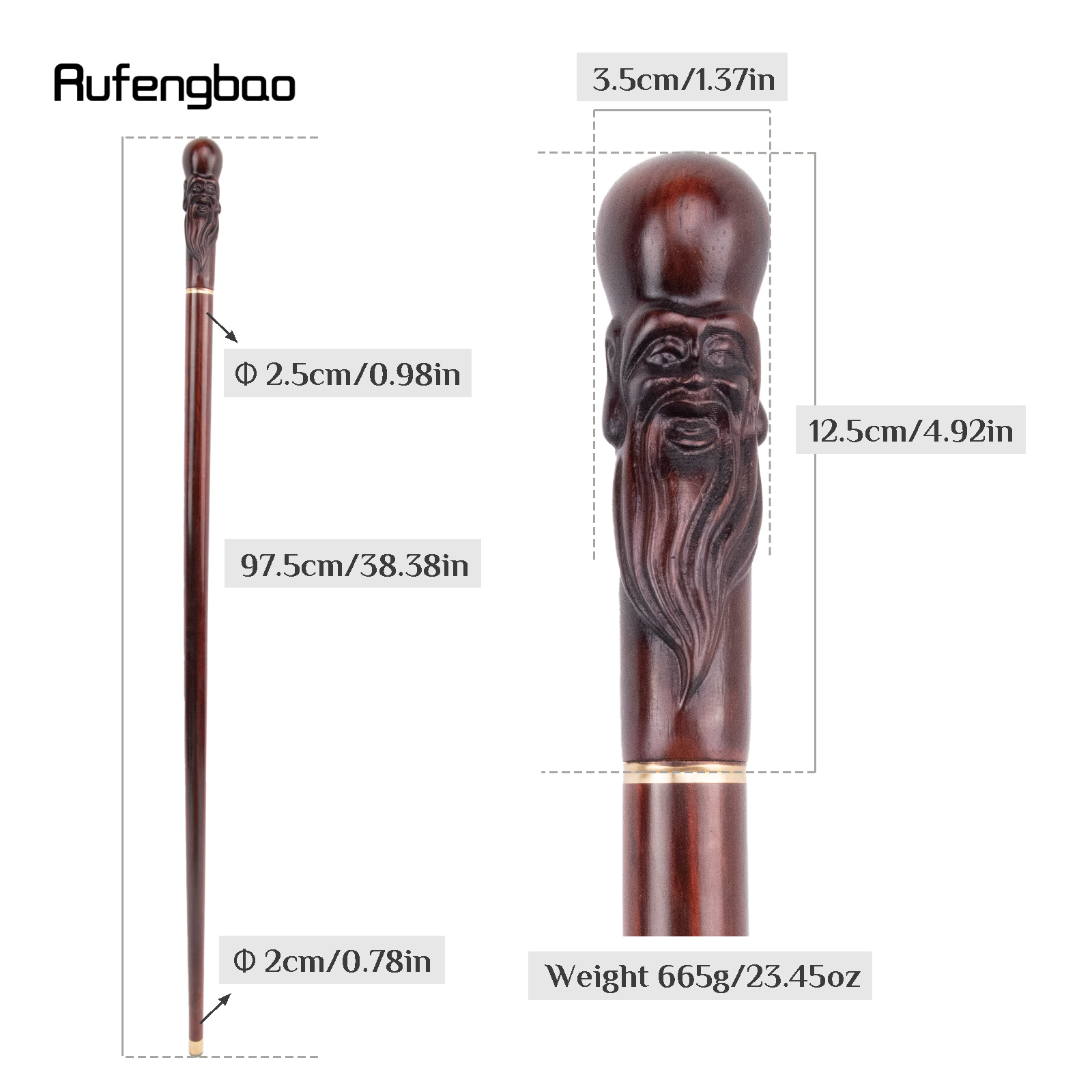 Bastón para caminar de madera de bambú viejo, bastón decorativo de cosplay, muleta de mazza de Halloween, Crosier de 97cm, color marrón