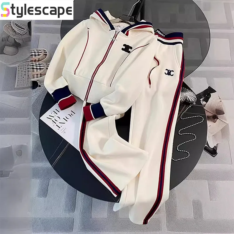 Traje deportivo de ocio de alta gama para mujer primavera 2025, nueva sudadera con capucha a la moda, pantalones de pierna recta, conjuntos de pantalones de dos piezas
