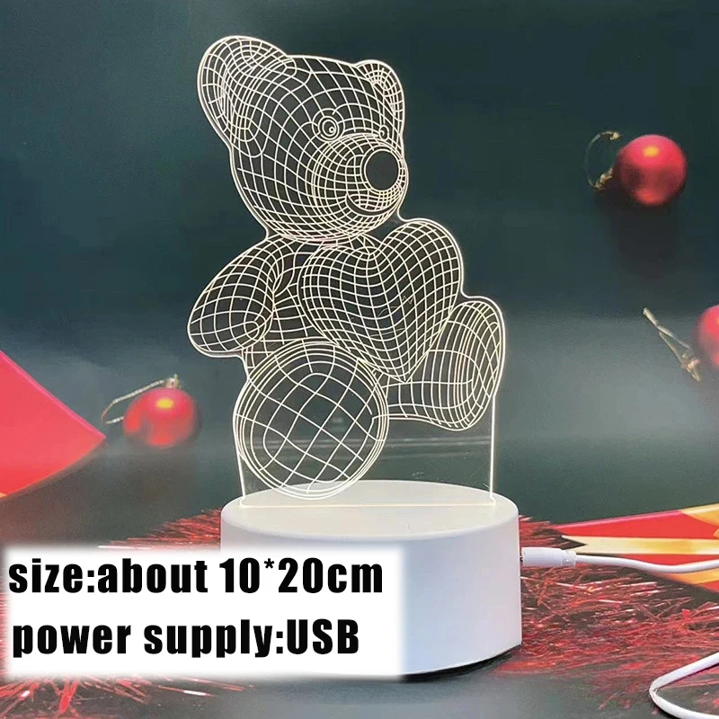 3D Acrylic Bear Lamp USB LED Night Light for Bedroom Home Christmas Xmas Decorations Birthday Wedding Gifts Creative Bear Design