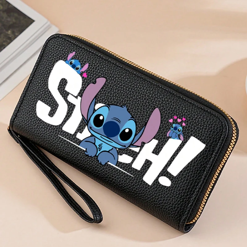 Cartera con cremallera larga Stitch con estampado de puntadas y correa para la muñeca, cartera de textura suave con bonito patrón de dibujos animados multitarjeta para mujer, 4 colores