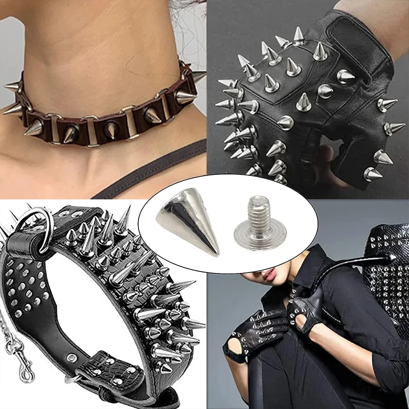 10/200Pcs Silver Rivets Cone Studs Screwback Metal Spike DIY Cool Punk Garment Round Nail Rivet Decoration For Clothes Shoes Bag