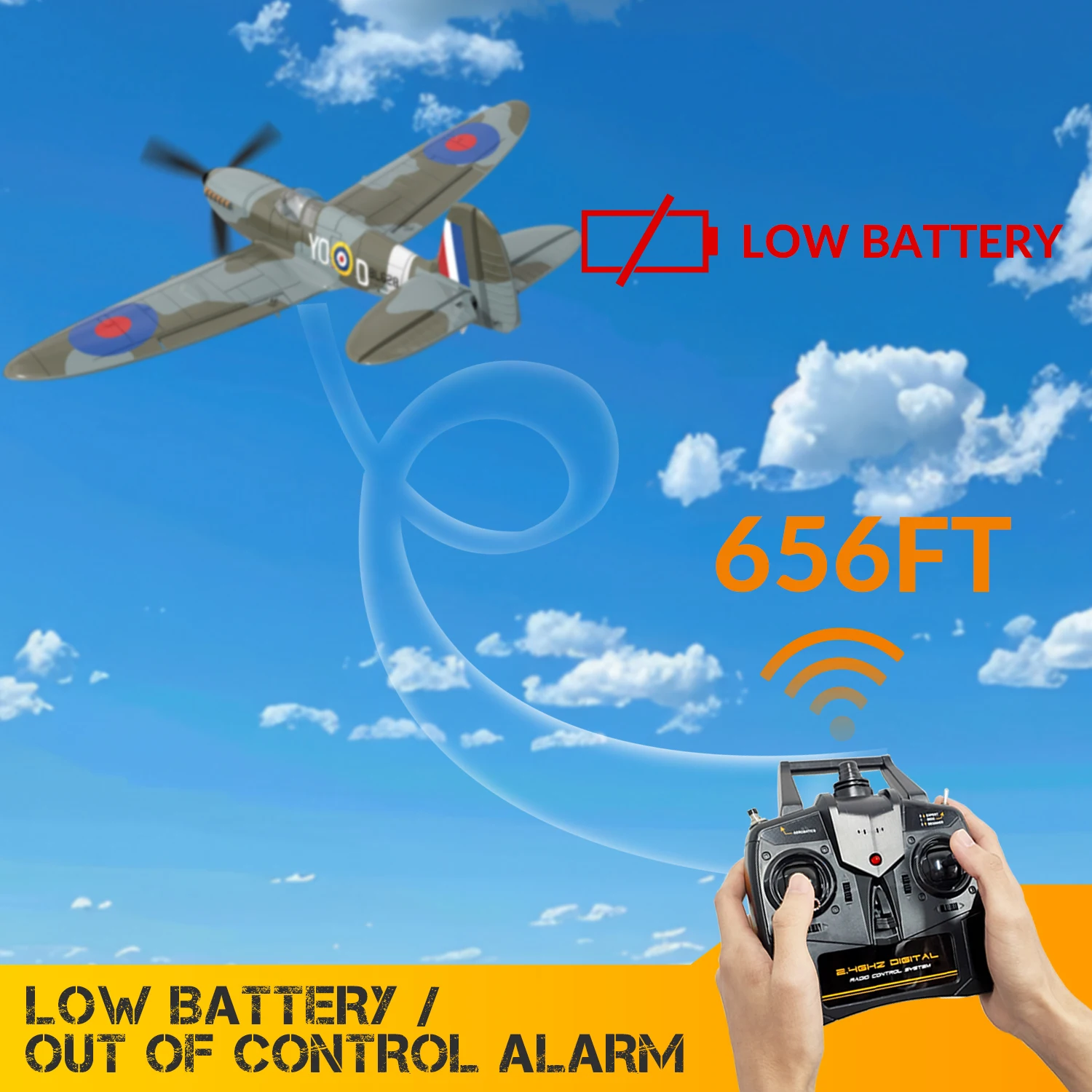 Volantex Neues Spitfire RC-Flugzeug EPP 400 mm Spannweite RC-Kämpfer One Key Kunstflug 2,4 G 4CH RTF Warbird-Flugzeug