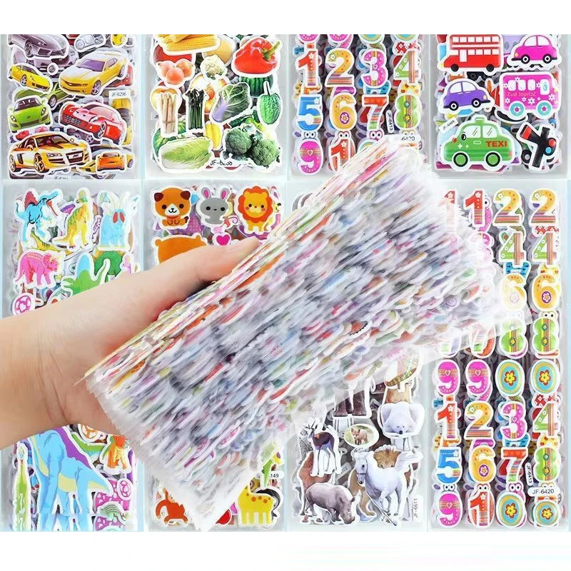 10/20/30/40/50 hojas de pegatinas 3D para niños, pegatinas hinchadas para niños, niñas, profesores, recompensa, artesanía, álbum de recortes, juguetes de regalo