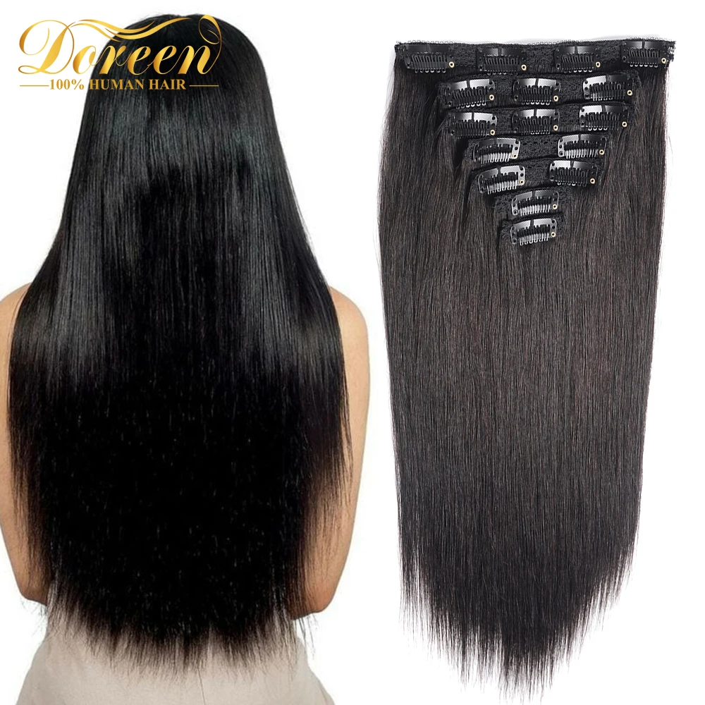 Doreen Clip-in-Haarverlängerungen für den ganzen Kopf, brasilianisches Maschine-Remy, Echthaar, 100 % echtes natürliches Haarteil, Clips auf 120 g, 14 bis 22