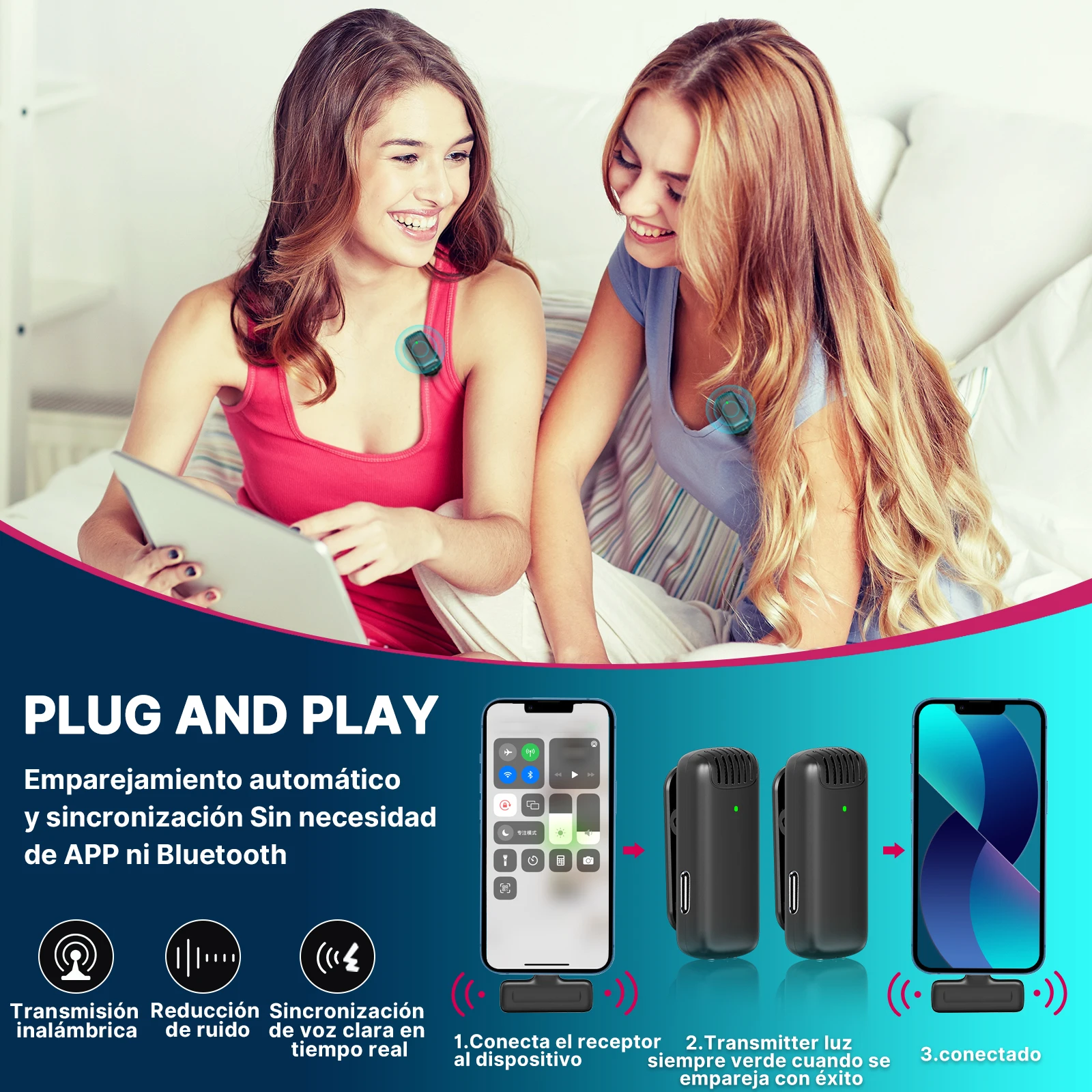 Ulanzi J12 micrófono Lavalier inalámbrico grabación de Audio y vídeo Mini micrófono Plug Play para teléfono inteligente Android iPhone transmisión en vivo